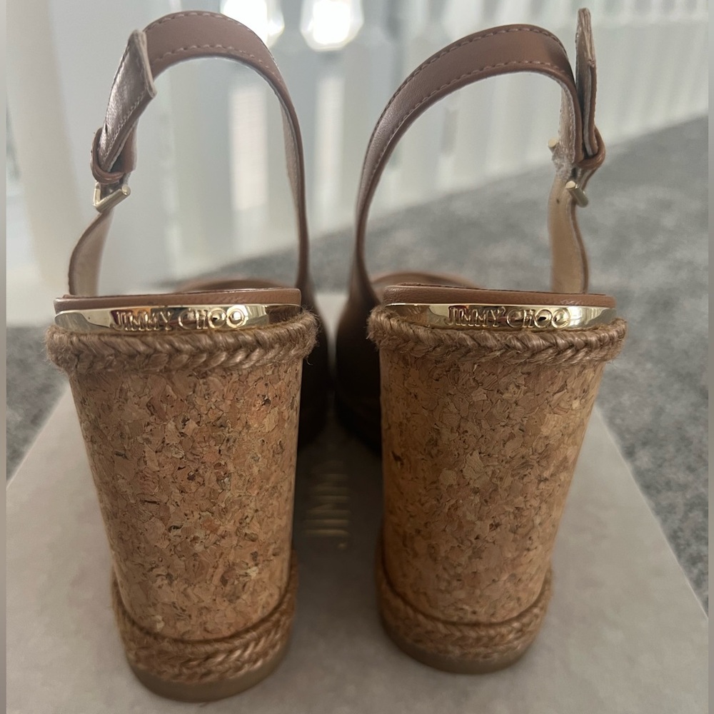 Jimmy Choo Carmel Brown Leather Wedge Sandals - Picture 7 of 13